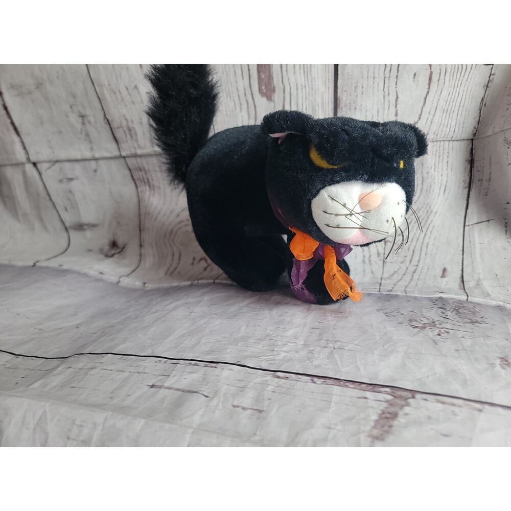 Vintage 1994 Gibson Greetings Fraidy Cat Black Halloween Meowing Plush Decor